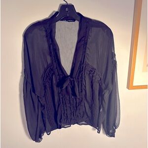 Zara Sheer corset style blouse with tie. Size M